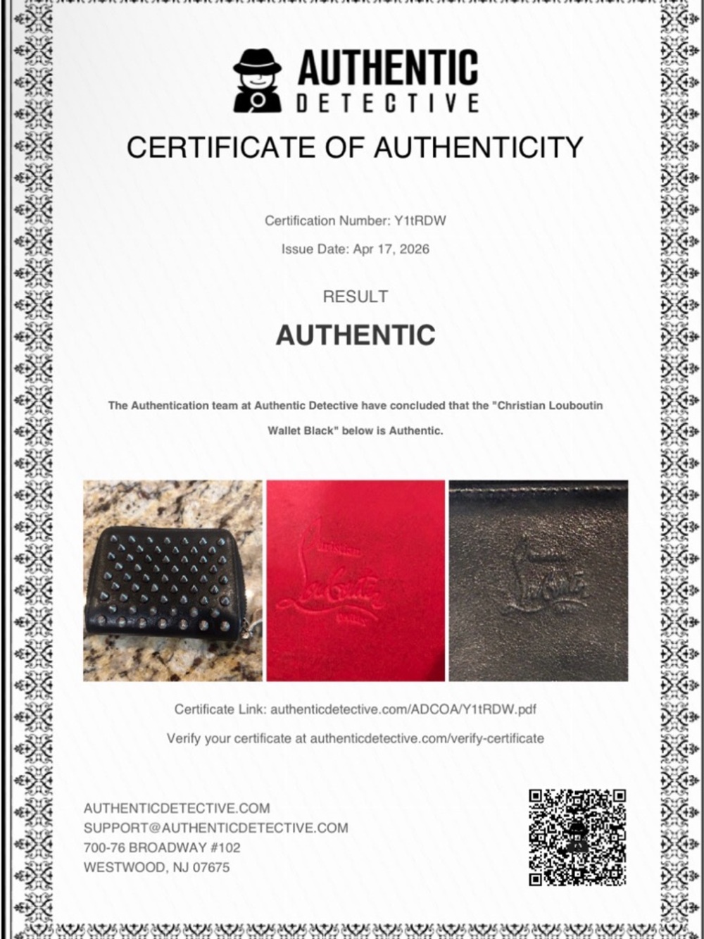 Christian Louboutin Wallet Studs Black Leather Zip EUC with coa - Picture 13 of 13